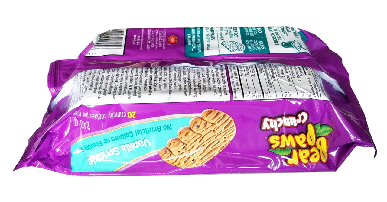 Dare Bear Paws Crunchy Vanilla Sprinkle Cookies, 240g/8.4 oz, 1 Box {Imported from Canada}