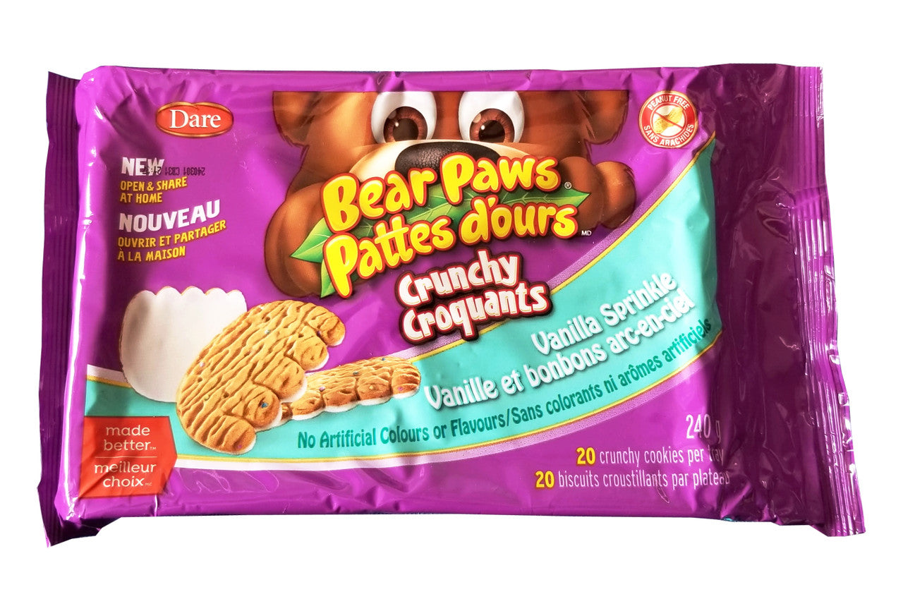 Dare Bear Paws Crunchy Vanilla Sprinkle Cookies, 240g/8.4 oz, 1 Box {Imported from Canada}
