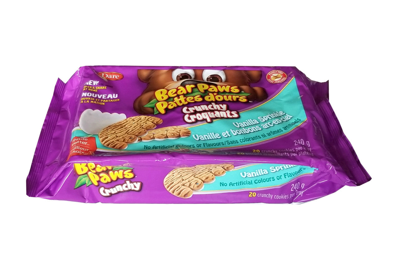 Dare Bear Paws Crunchy Vanilla Sprinkle Cookies, 240g/8.4 oz, 1 Box {Imported from Canada}