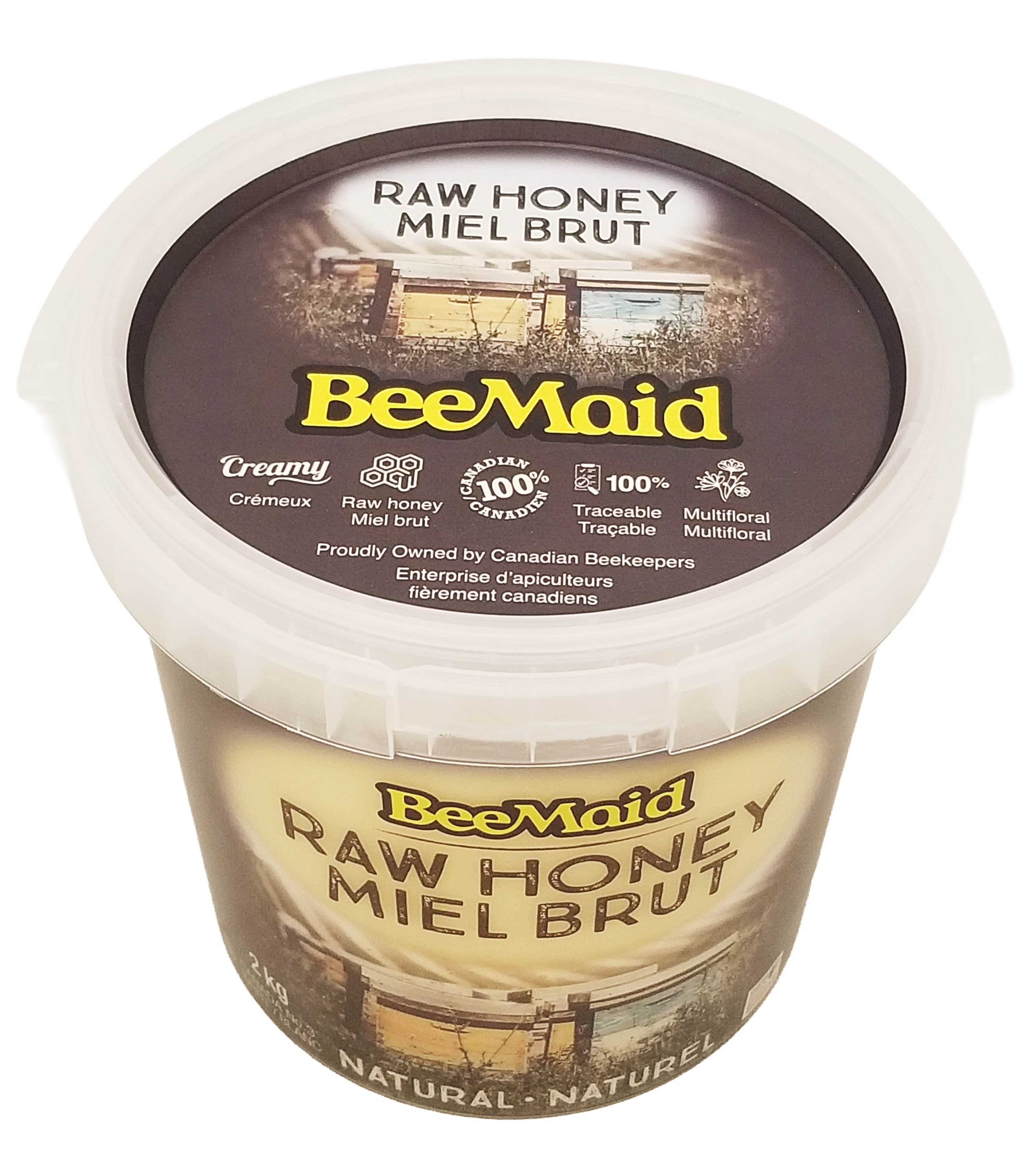 Bee Maid Raw Honey, Natural Creamed Honey - 2kg container on a white background