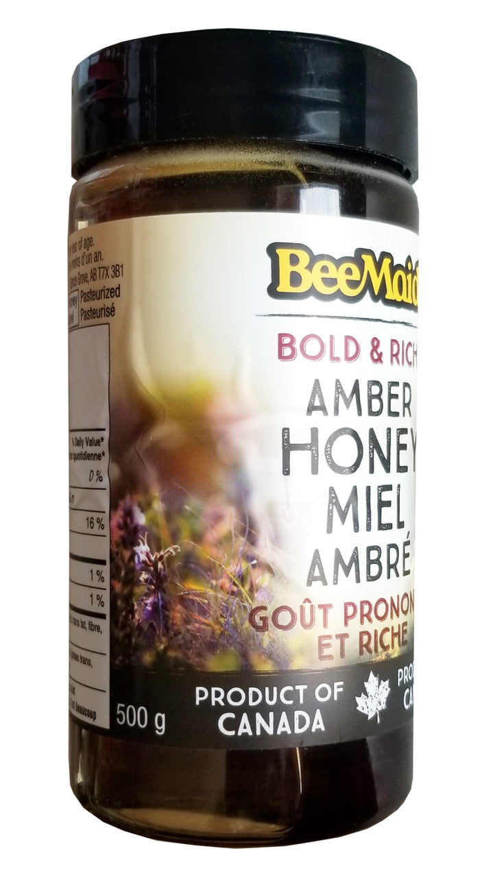 Bee Maid Bold & Rich Amber Honey, 500g/17.5 oz. Jar {Imported from Canada}