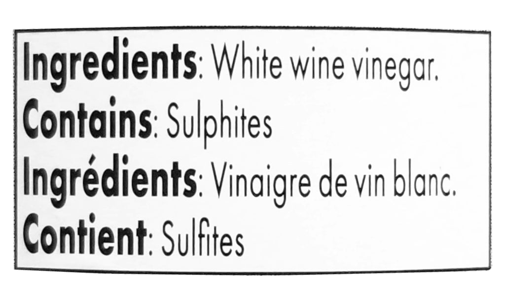 Bertolli White Wine Vinegar Ingredients Label