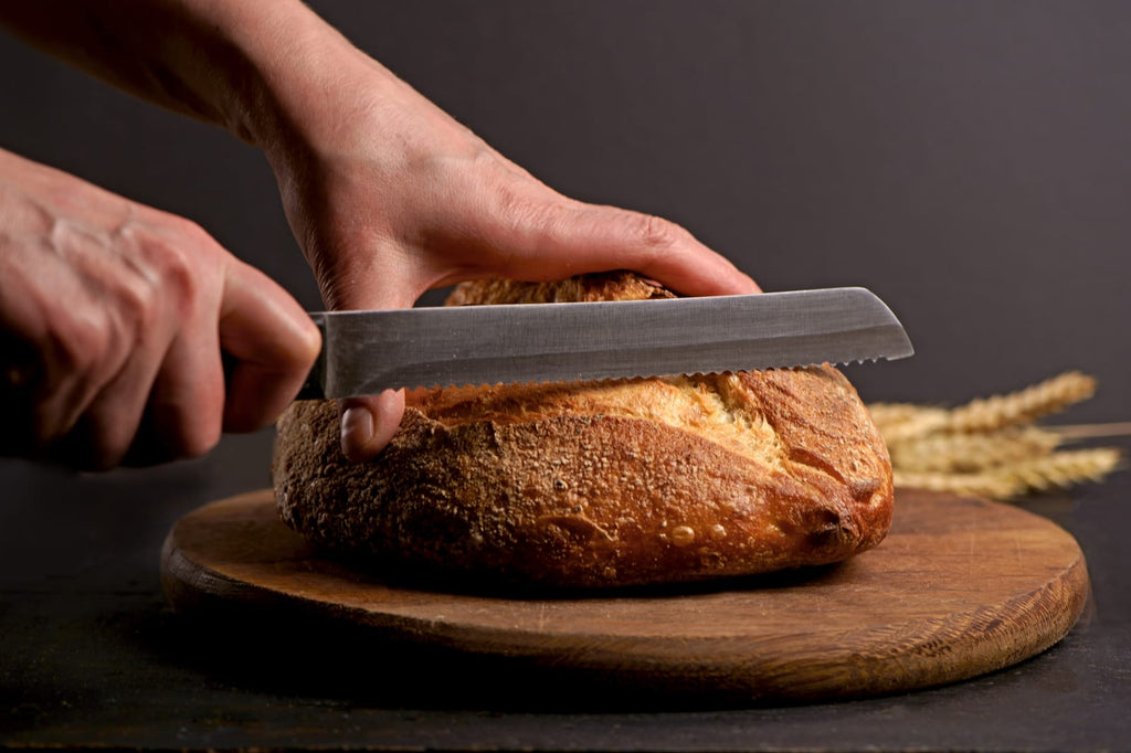 Presidents Choice Acacia Wood Bread Knife, German Steel Blade with Titanium non-stick coating {Imported from Canada}