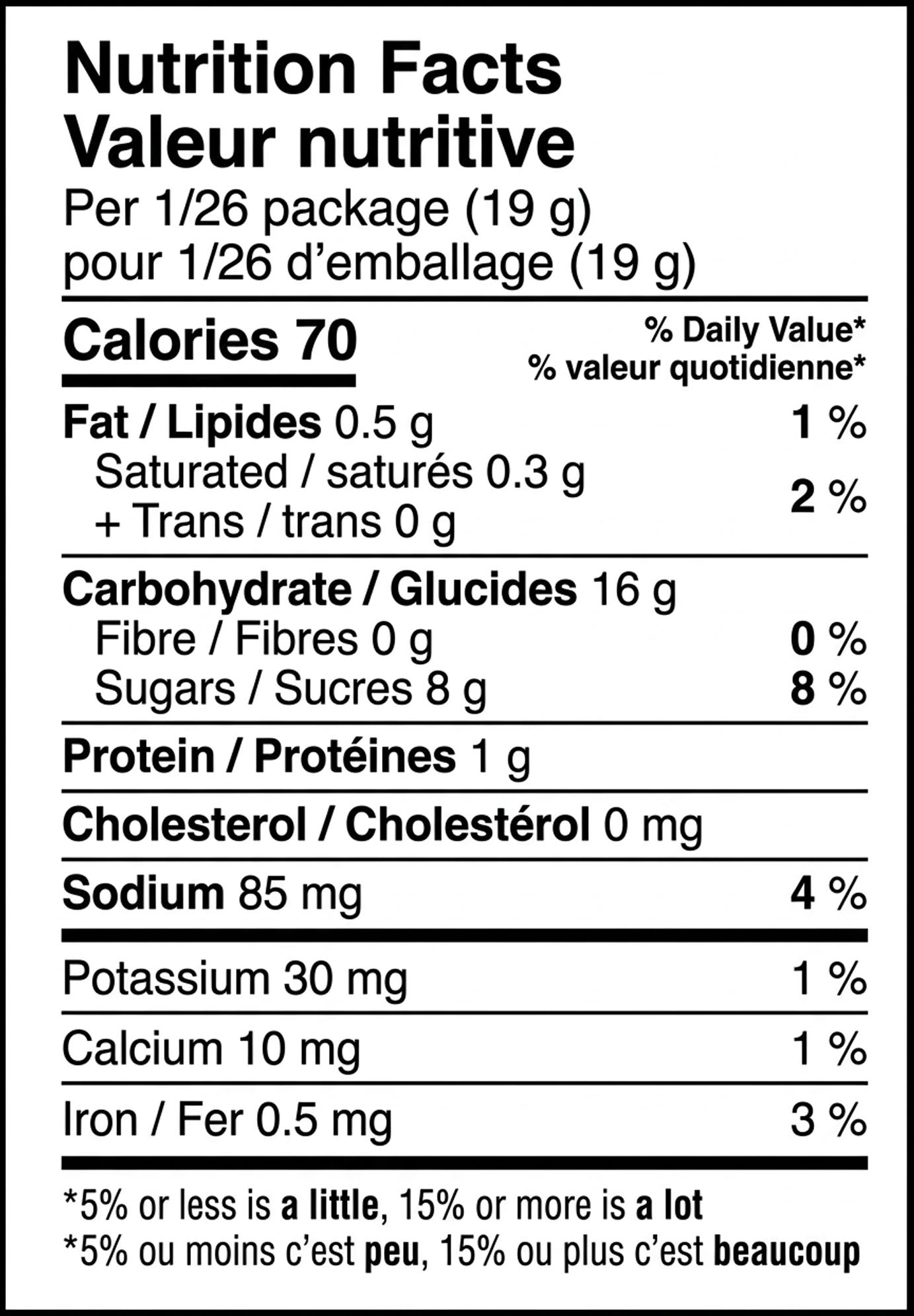 Bilingual Nutrition Facts label for Betty Crocker Pumpkin Spice Cookie Mix, showing 70 calories per 19 g of dry mix.