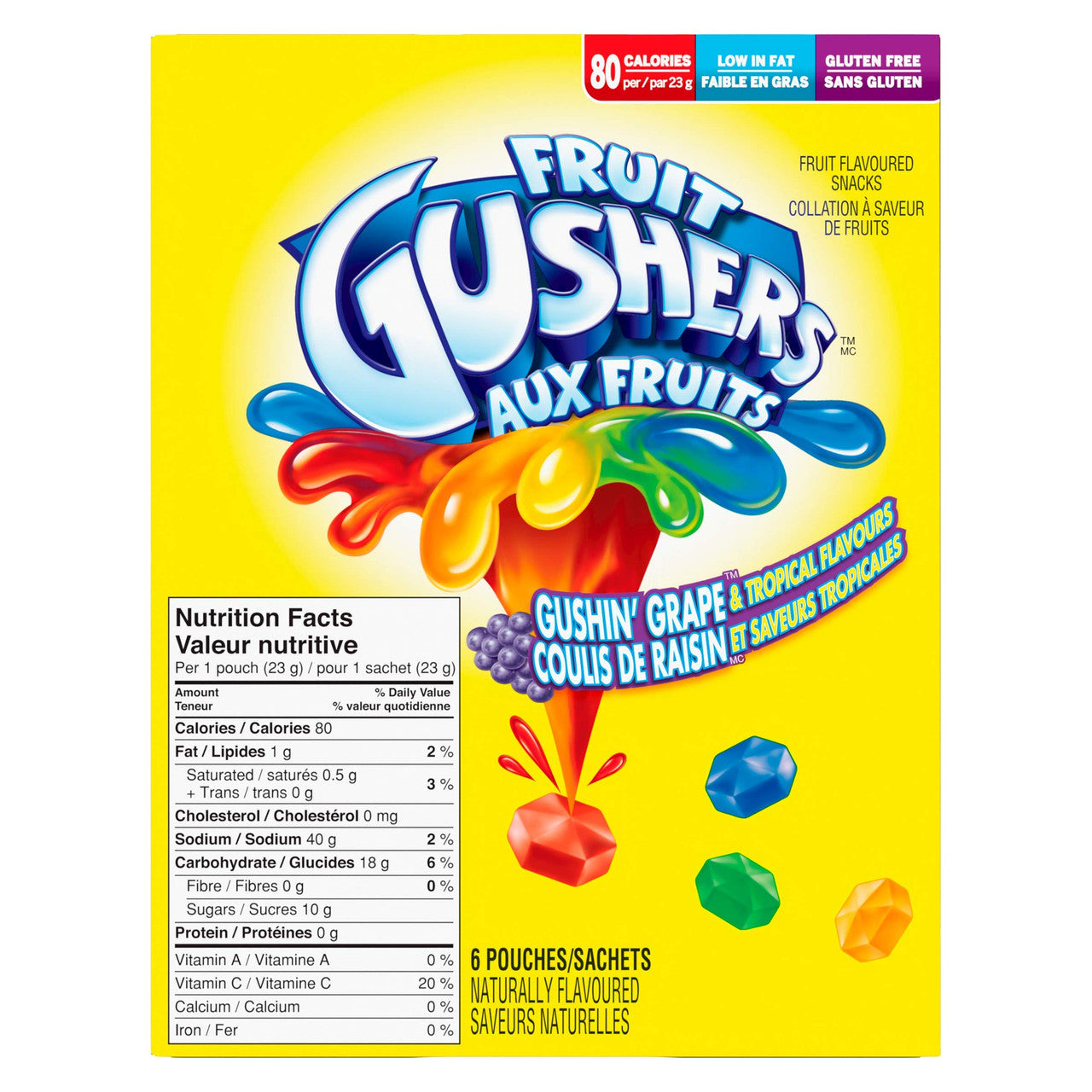 Betty Crocker, Gluten Free,Gushin Grape/Tropical, 6ct, 138g/4.9oz., Box Back Side