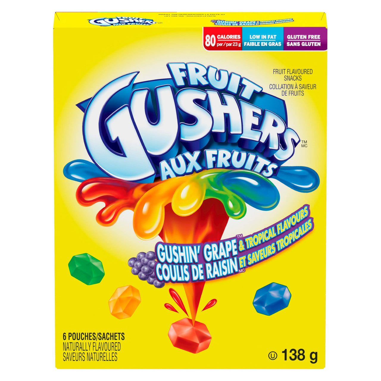 Betty Crocker, Gluten Free,Gushin Grape/Tropical, 6ct, 138g/4.9oz., Box Cover