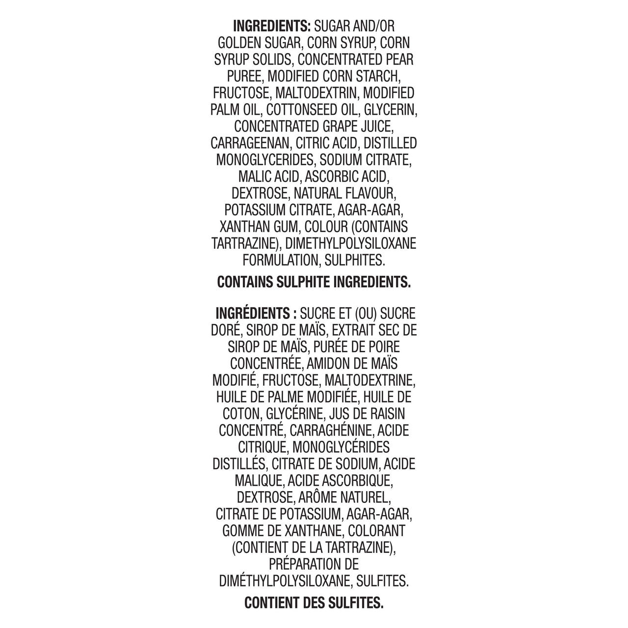 Betty Crocker, Gluten Free,Gushin Grape/Tropical, 6ct, 138g/4.9oz., Box Ingredients