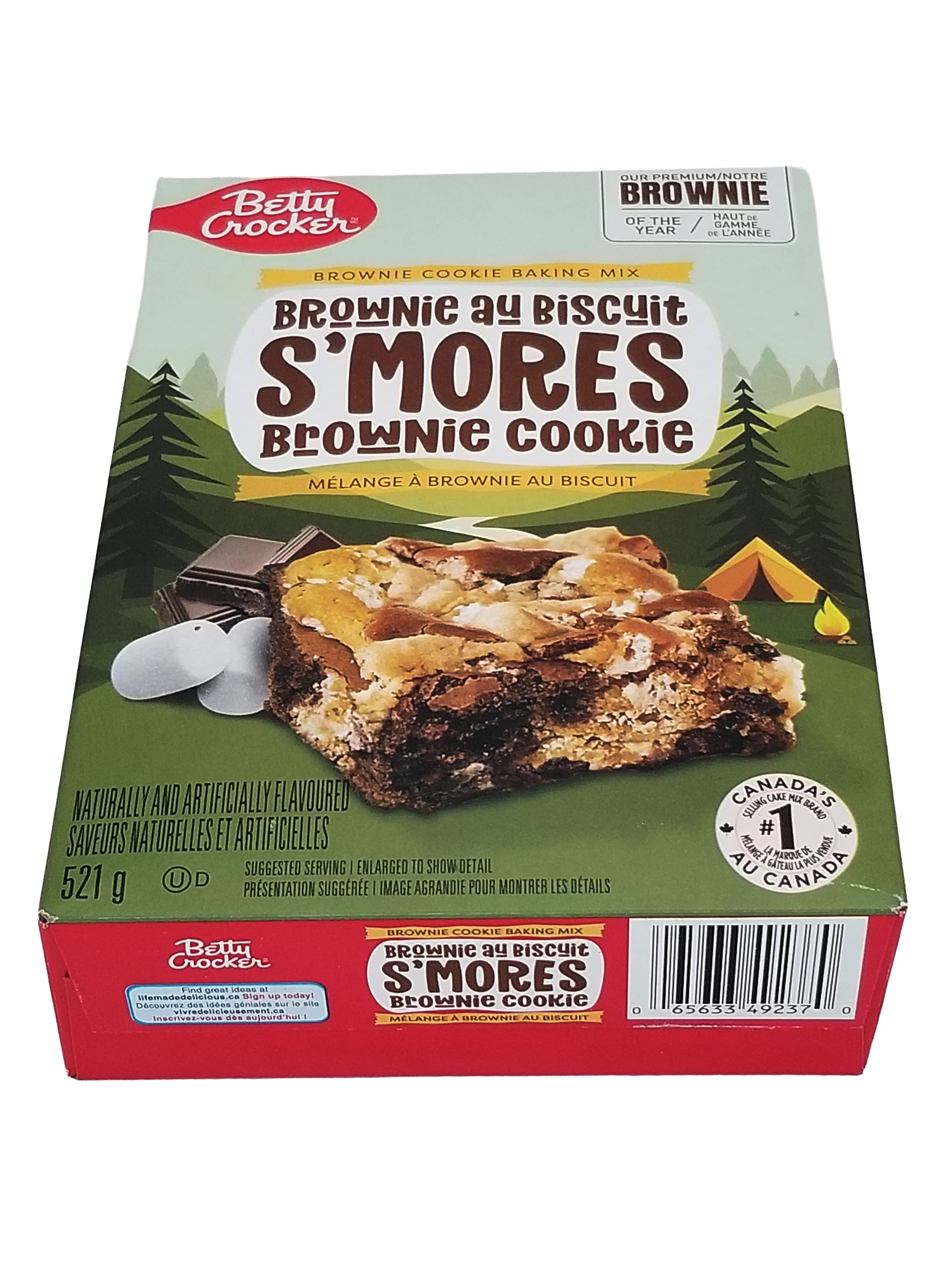 Box of Betty Crocker S'MORES Brownie Cookie Baking Mix with a green forest design