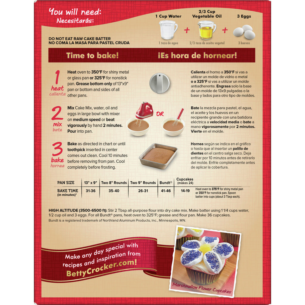  Betty Crocker SuperMoist Carrot Cake Mix, 432g/15 oz. Box Back Side