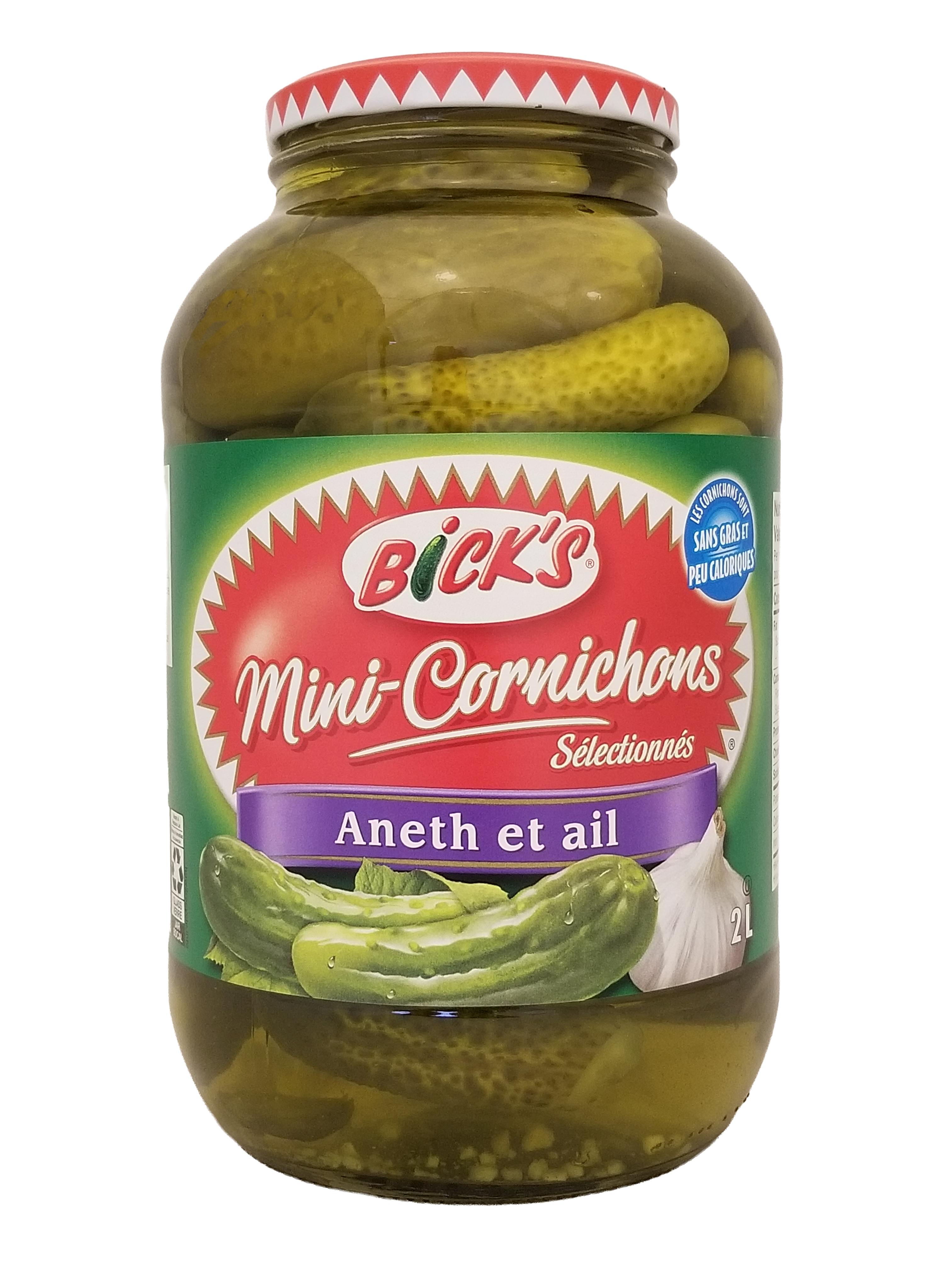Bick's Mini-Cornichons jar with label on a white background