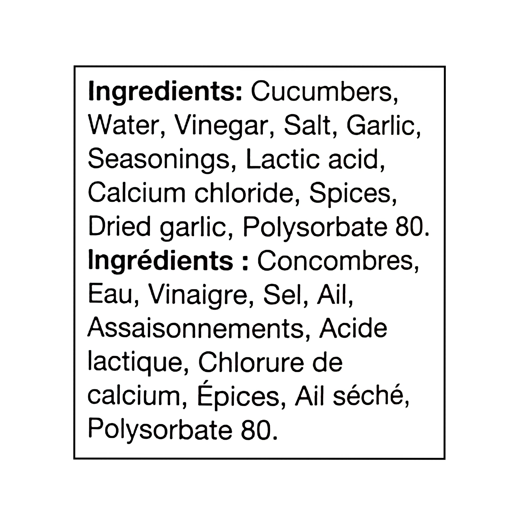 Bick's Premium Baby Dills Pickles Kosher Style 1L – full ingredients list