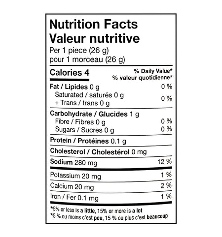 Bick's Premium Baby Dills Pickles Kosher Style 1L – nutrition facts panel