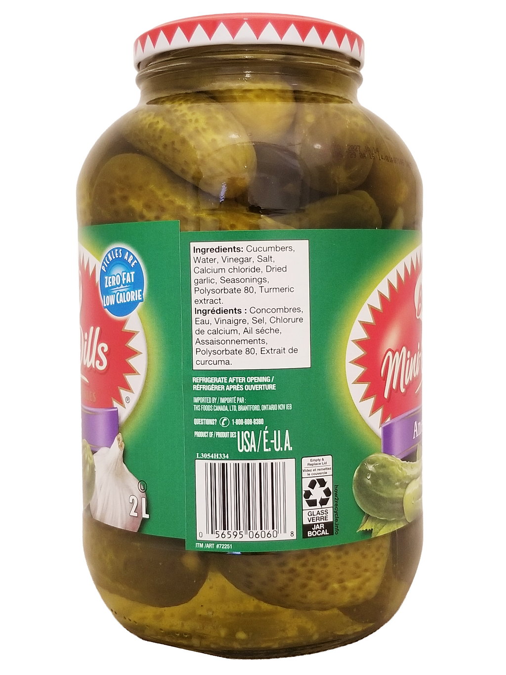 Jar of Bick's Jar Of Premium Garlic Baby Dills Pickles, 2L/70.5 fl oz with a green label on a white background