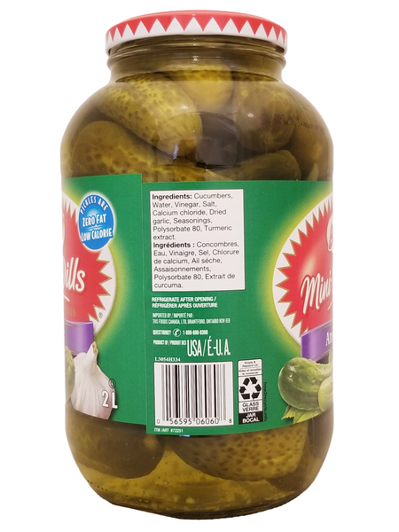 Jar of Bick's Jar Of Premium Garlic Baby Dills Pickles, 2L/70.5 fl oz with a green label on a white background