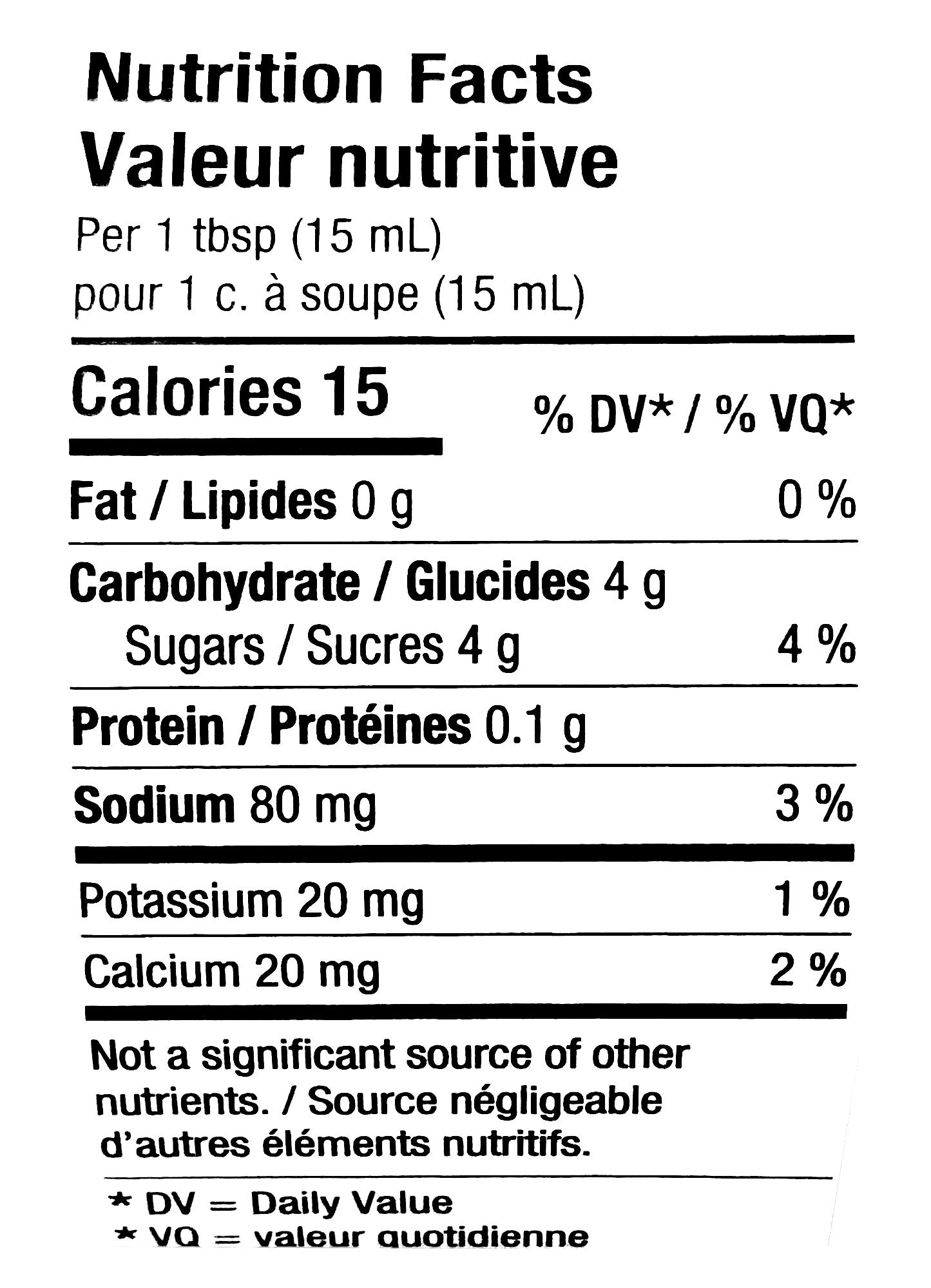 Bicks Sweet Green Relish, 375ml, nutrition facts label.