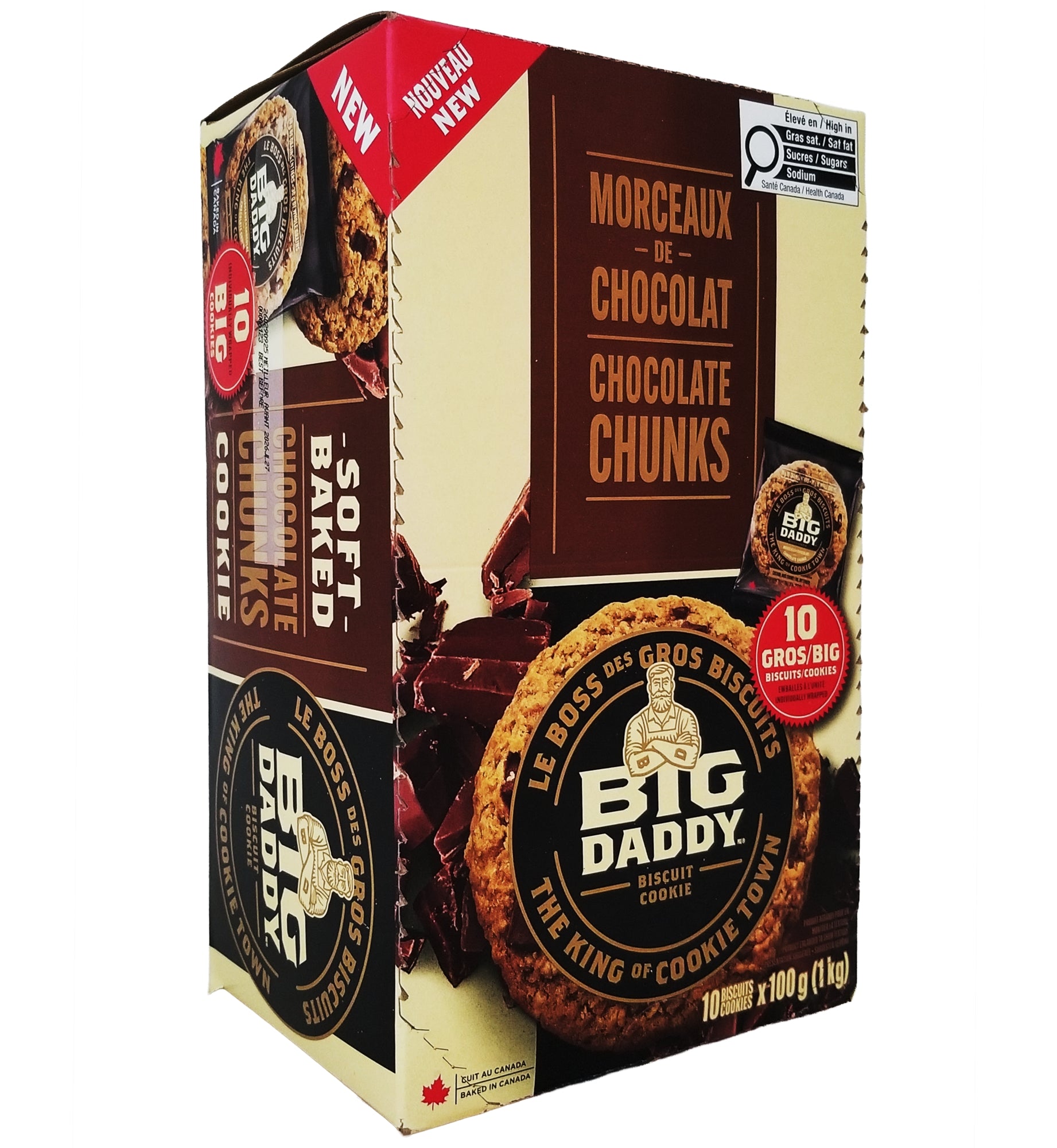 Big Daddy Chocolate Chunk Cookies 1 kg box, second angle view, bulk cookie multipack