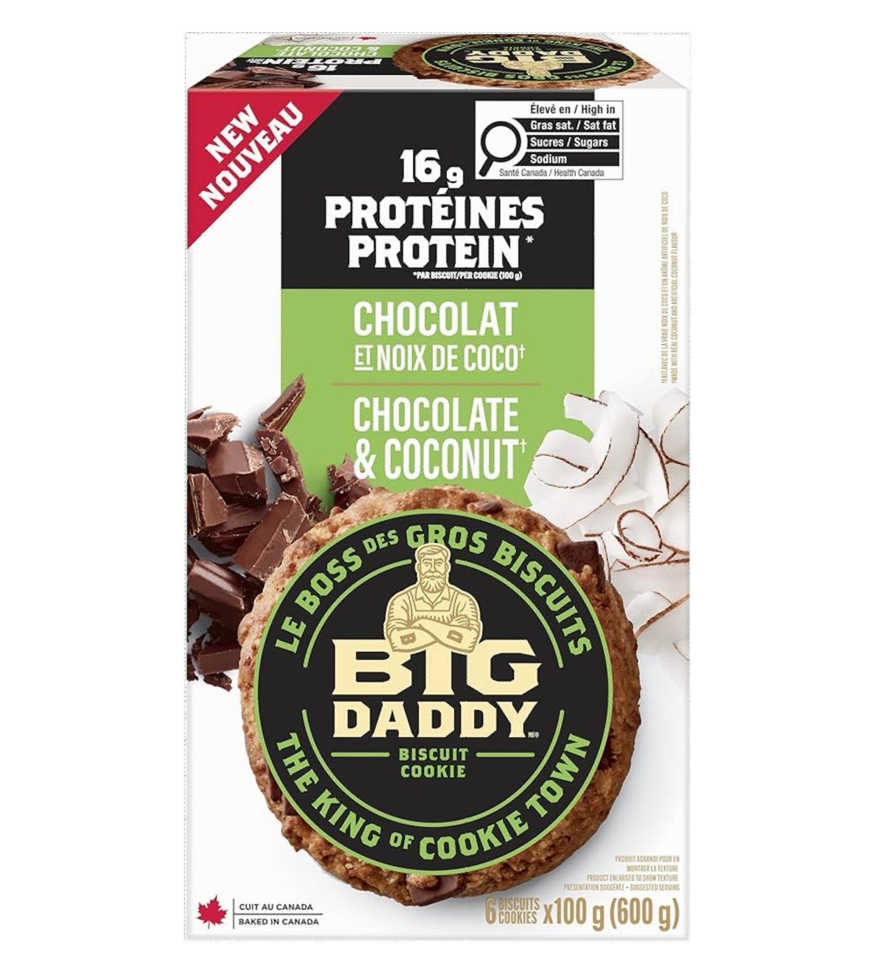 Big Daddy Chocolate Coconut Cookies 6-Count Bulk Box 100g Front View 3