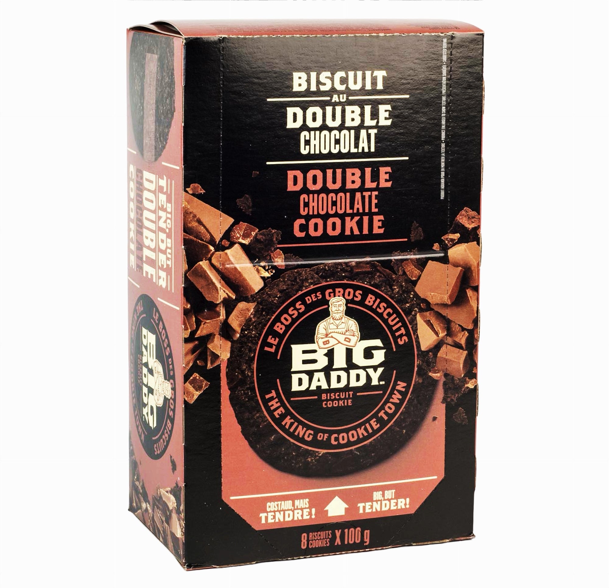 Big Daddy Double Chocolate Cookies 8-Count Box 100g Angle View