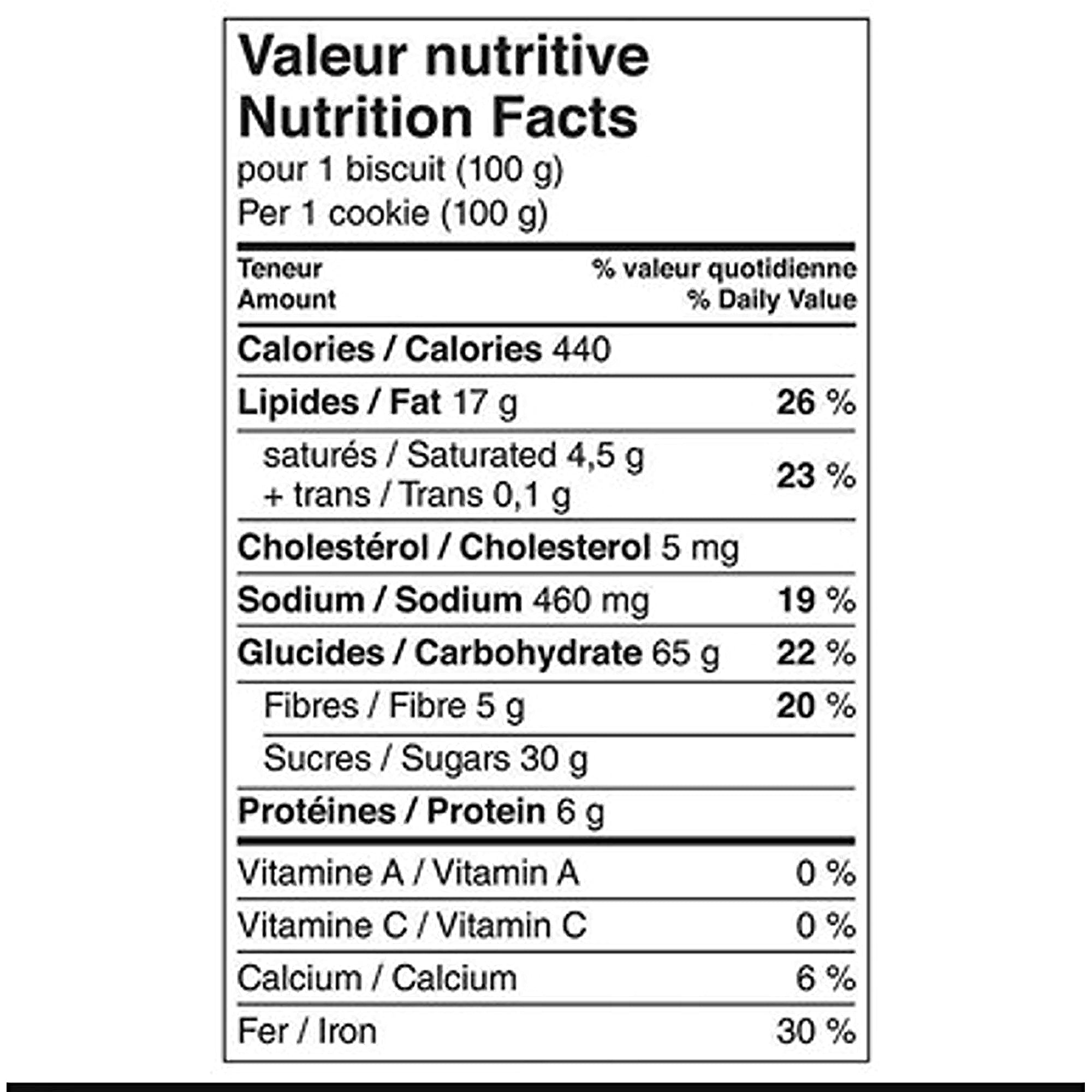 Big Daddy Double Chocolate Cookies 8x100g Nutrition Facts
