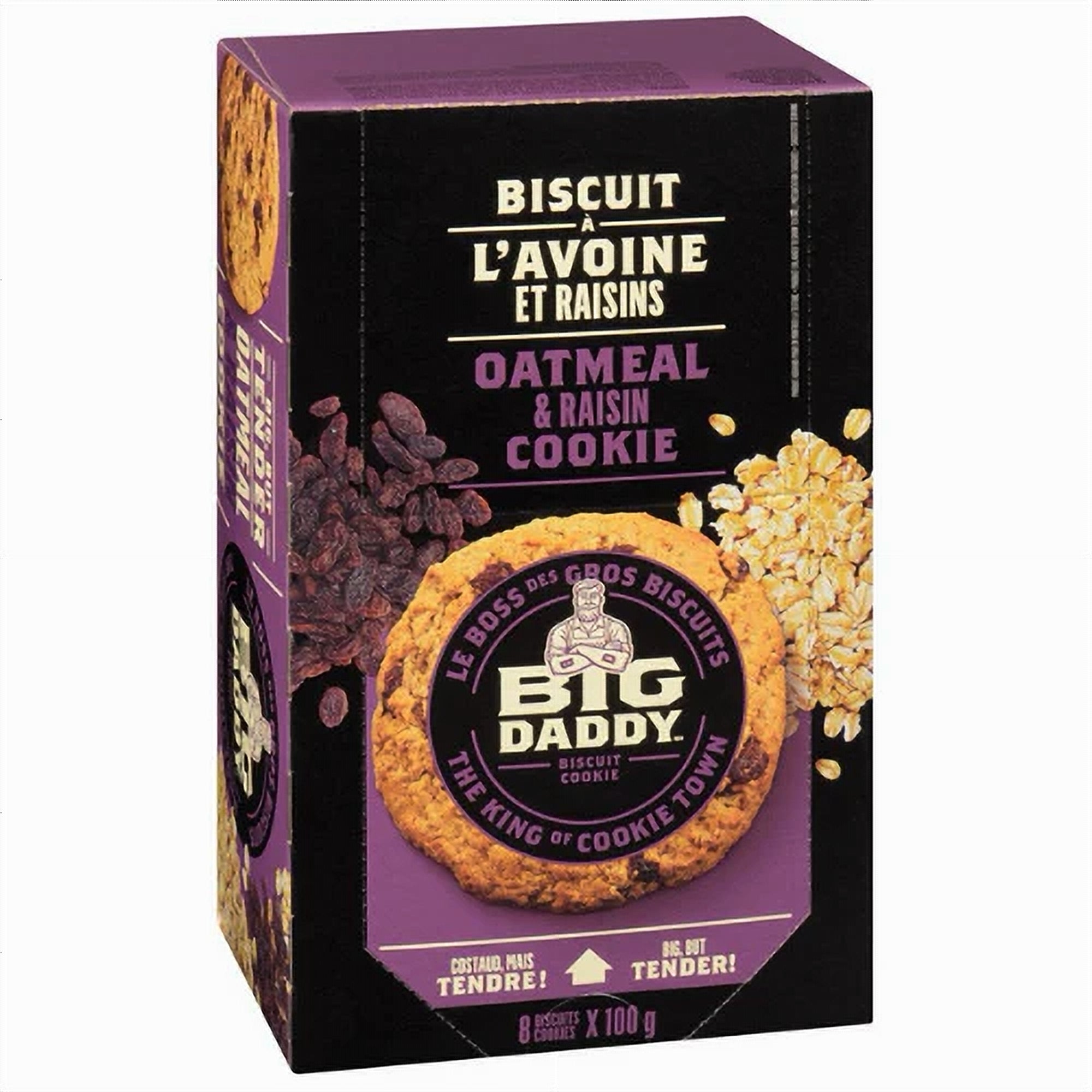 Big Daddy Oatmeal Raisin Cookies 8-Count Bulk Box 100g Angle View