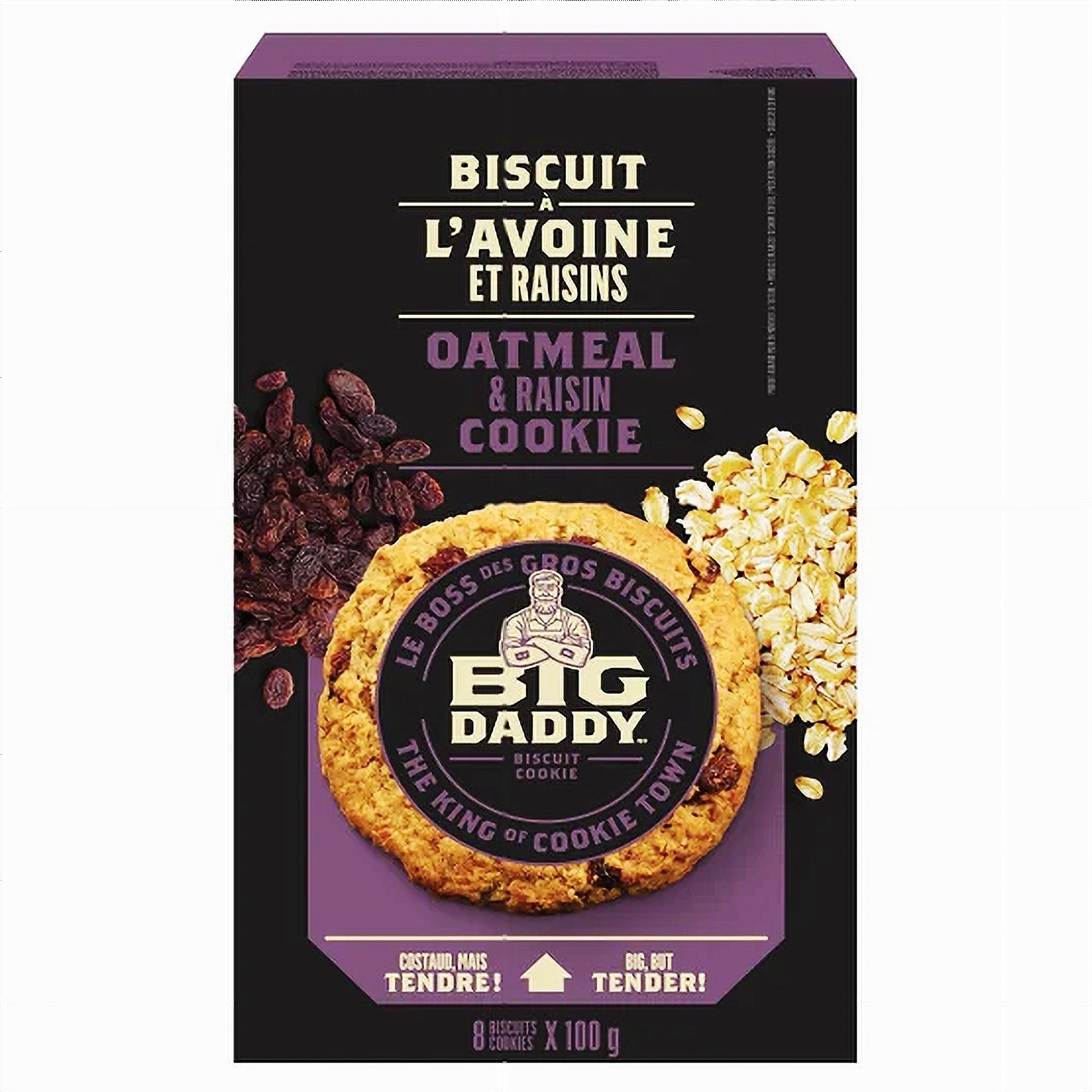 Big Daddy Oatmeal Raisin Cookies 8-Count Box 100g Front View