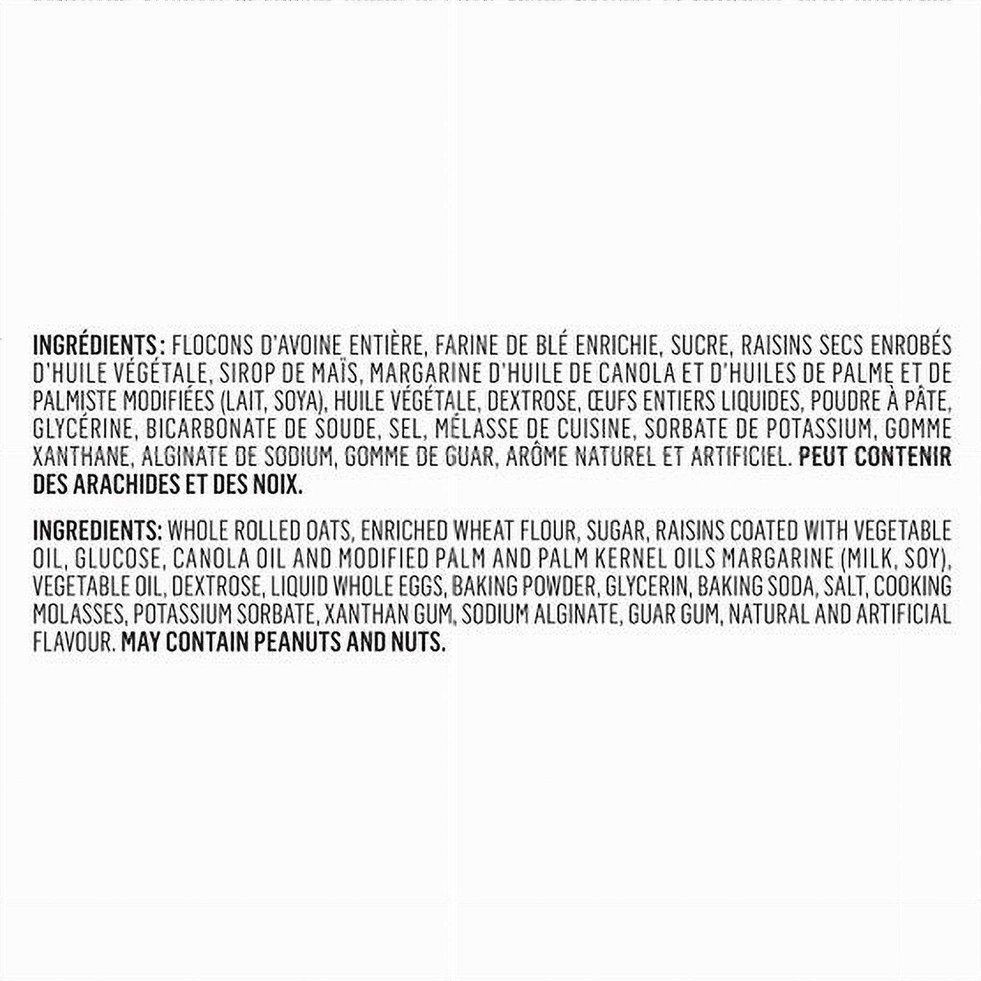 Big Daddy Oatmeal Raisin Cookies 8x100g Ingredients Label