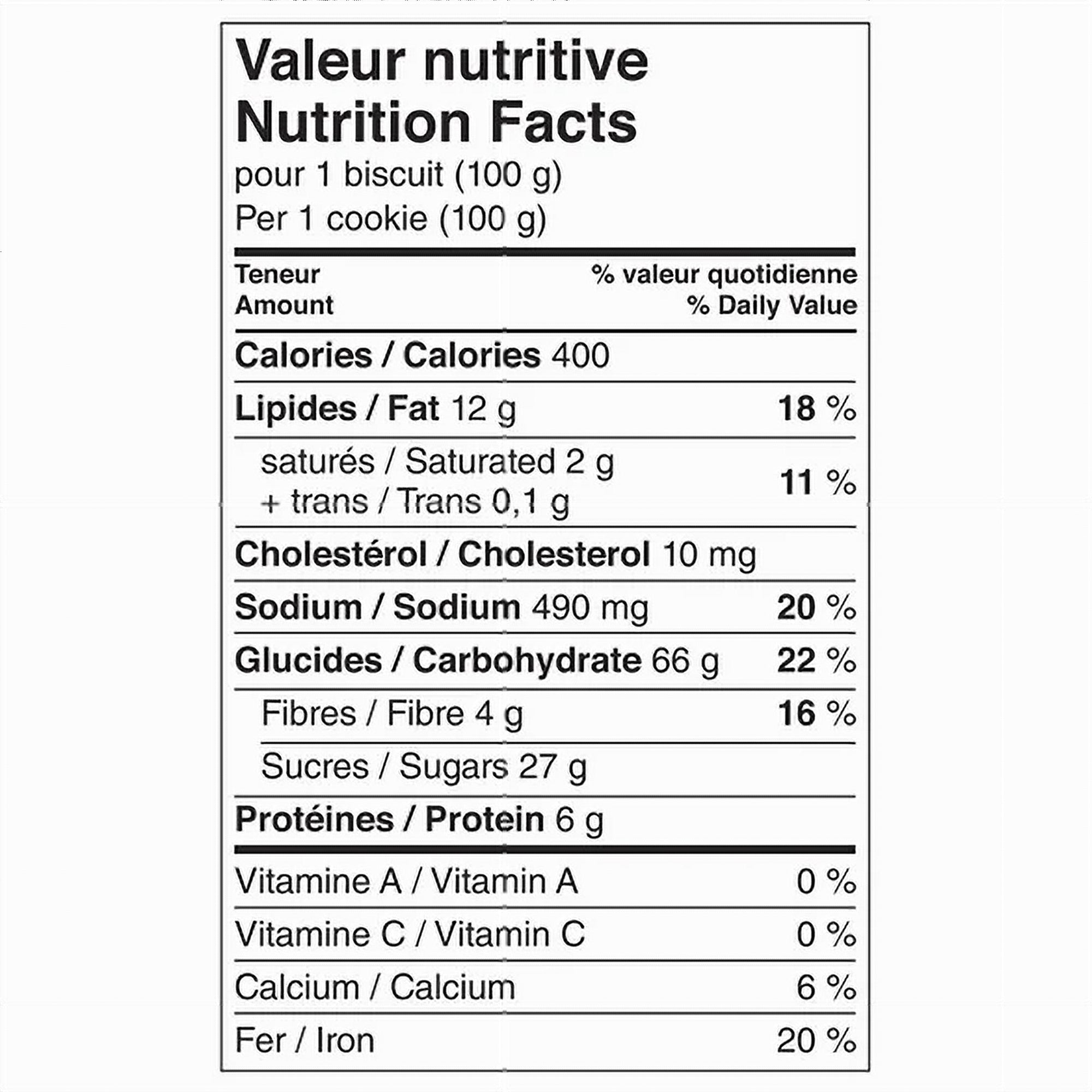 Big Daddy Oatmeal Raisin Cookies 8x100g Nutrition Facts
