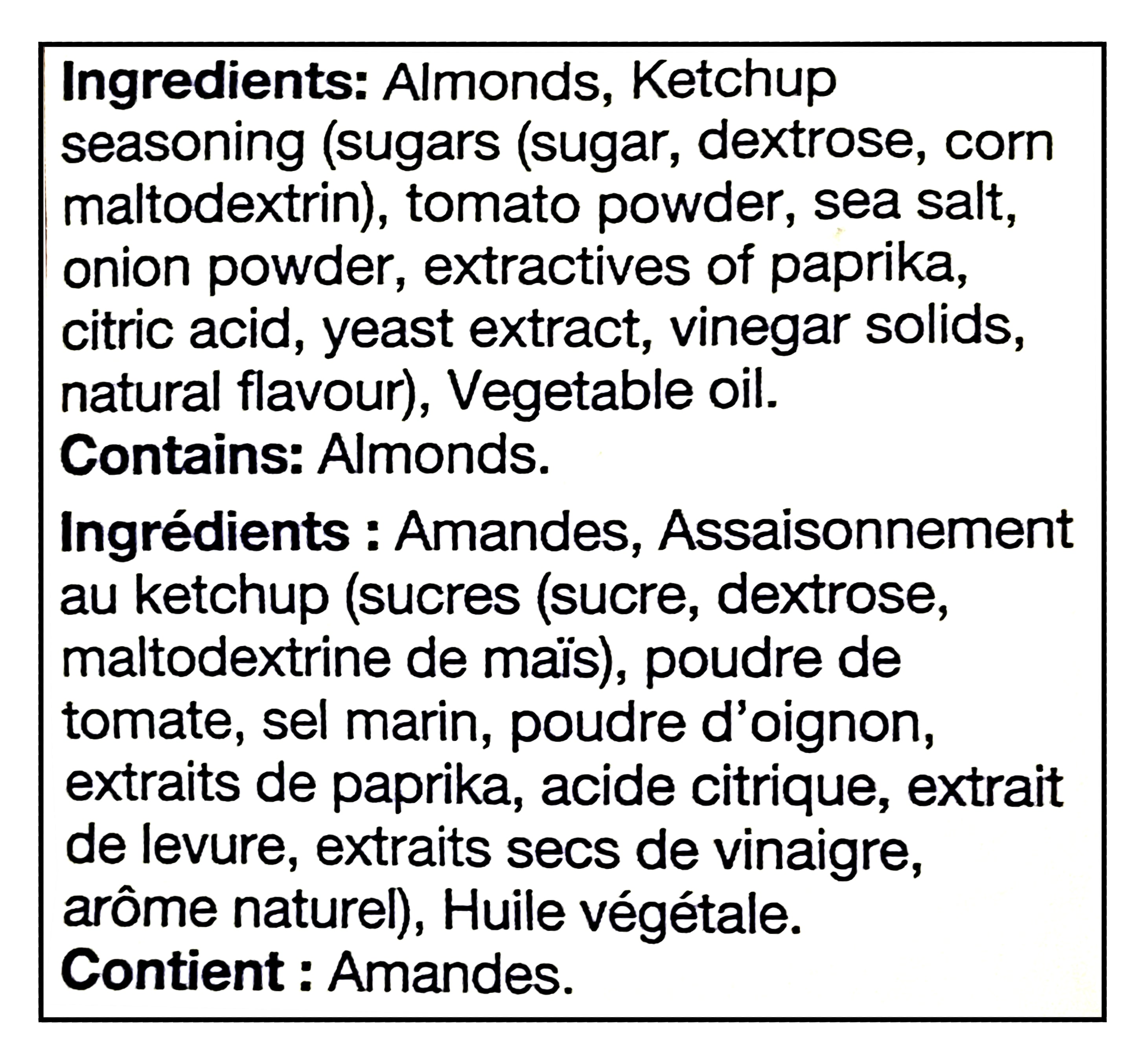 Blue Diamond Ketchup Flavored Almonds, 1.1kg/38.8 oz - List of ingredients  in English and French
