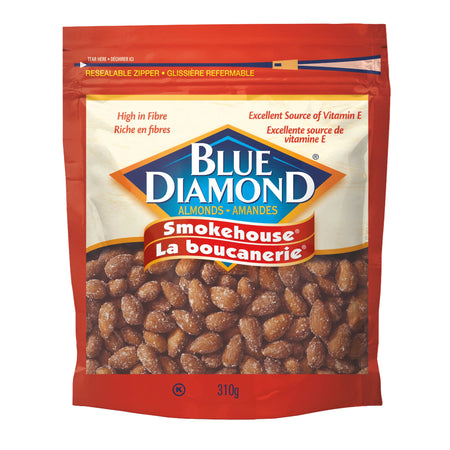 Blue Diamond Smokehouse almonds packaging on a white background