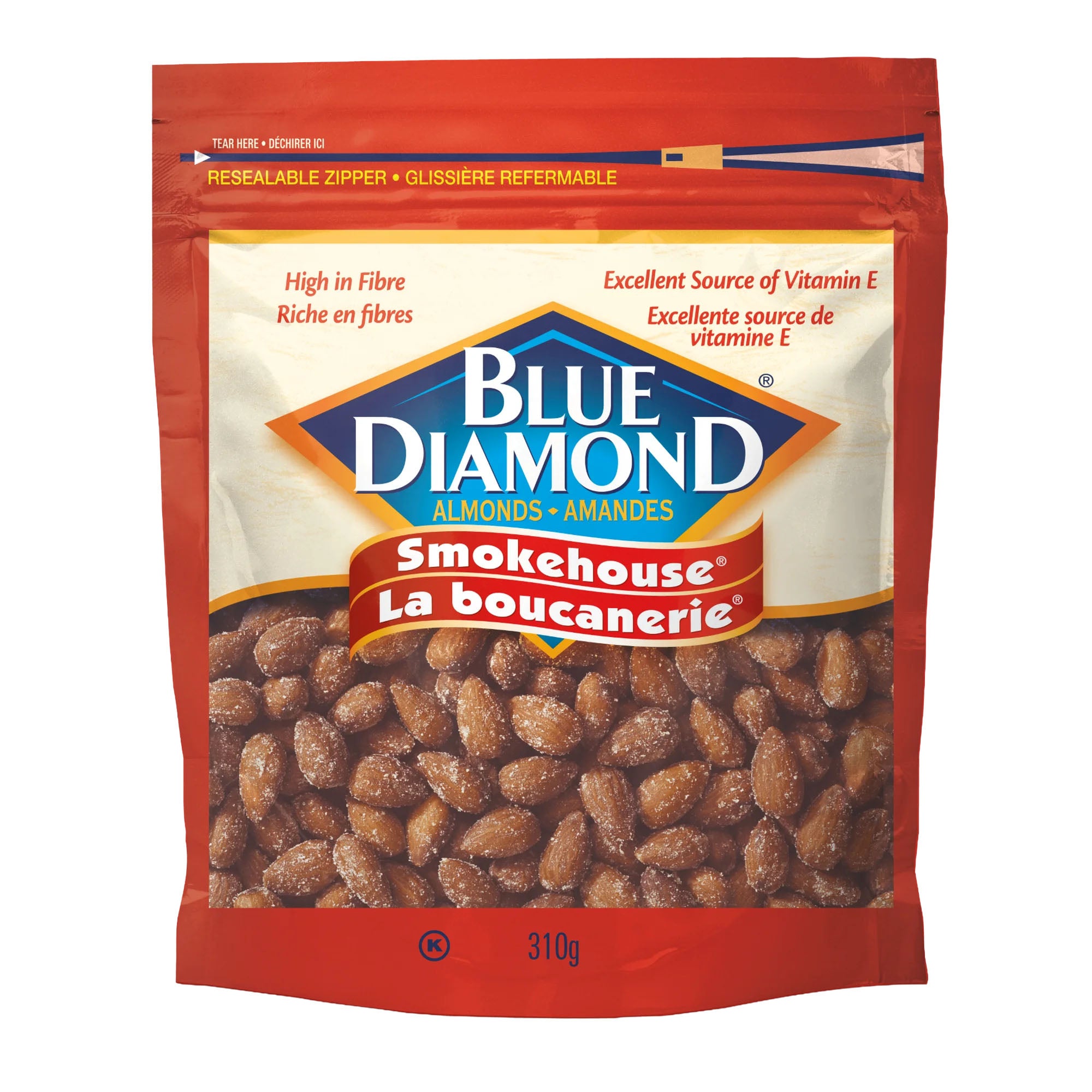 Blue Diamond Smokehouse almonds packaging on a white background