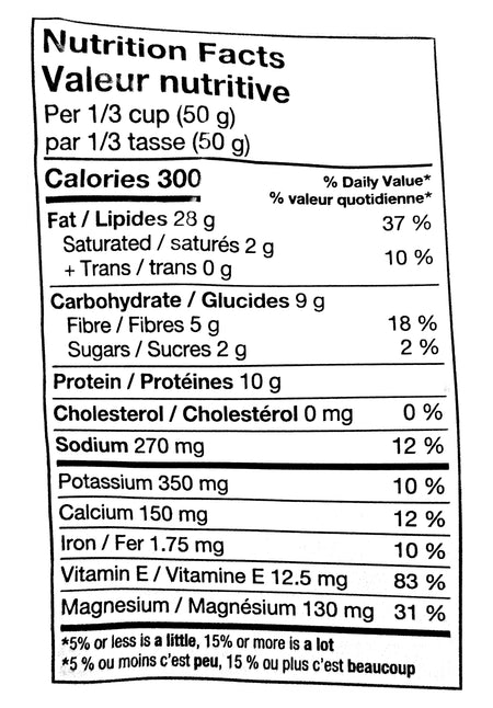 Nutrition facts label for Blue Diamond Smokehouse Almonds - 310g package with detailed calorie and nutrient information.