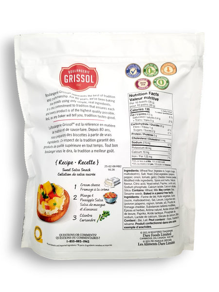 Boulangerie Grissol Baguettes, Jalapeno, 120g, back of bag.