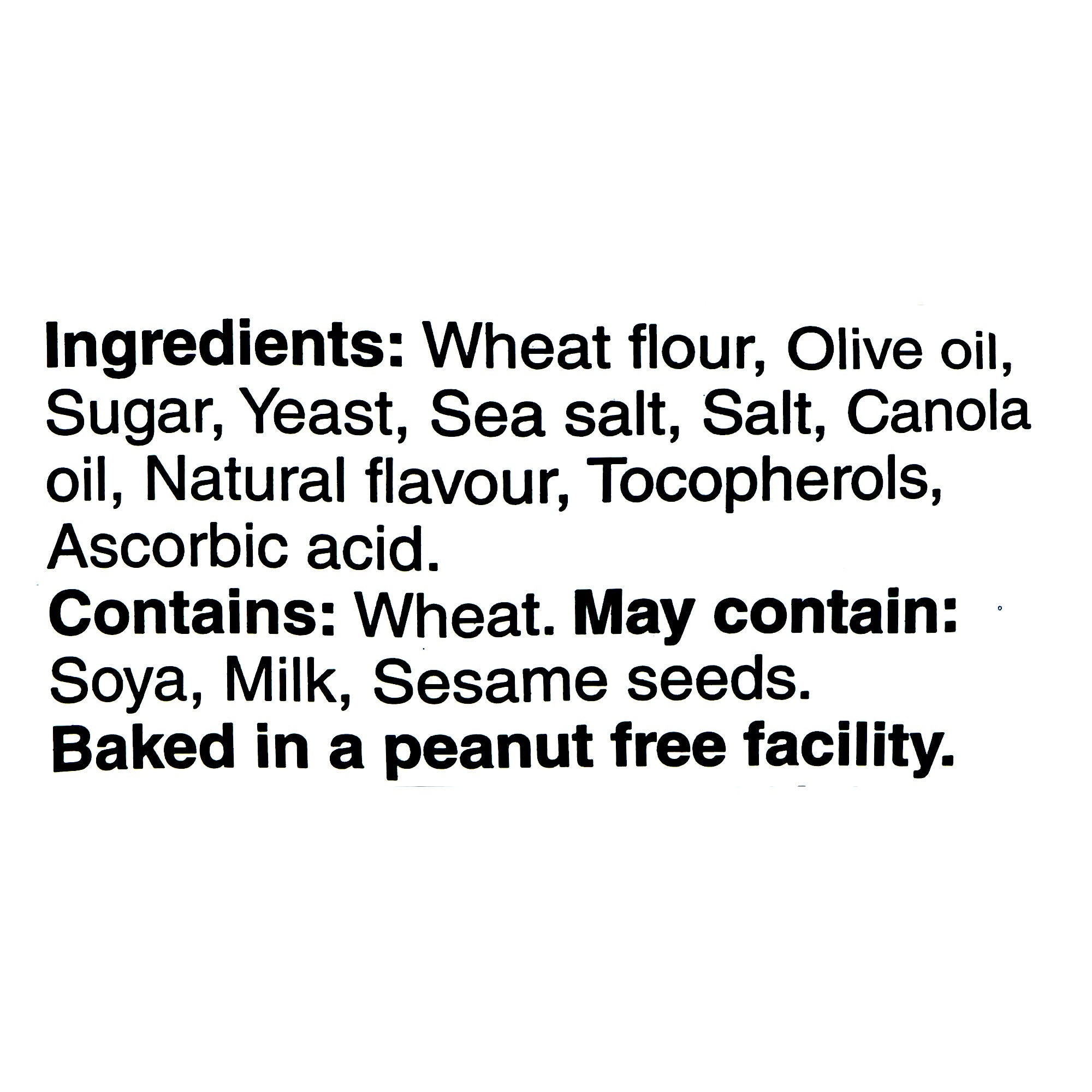 Boulangerie Grissol Baguettes, Olive Oil & Sea Salt, 120g, ingredients label.