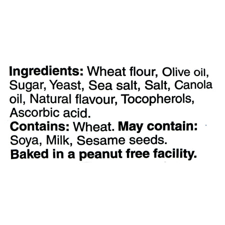 Boulangerie Grissol Baguettes, Olive Oil & Sea Salt, 120g, ingredients label.