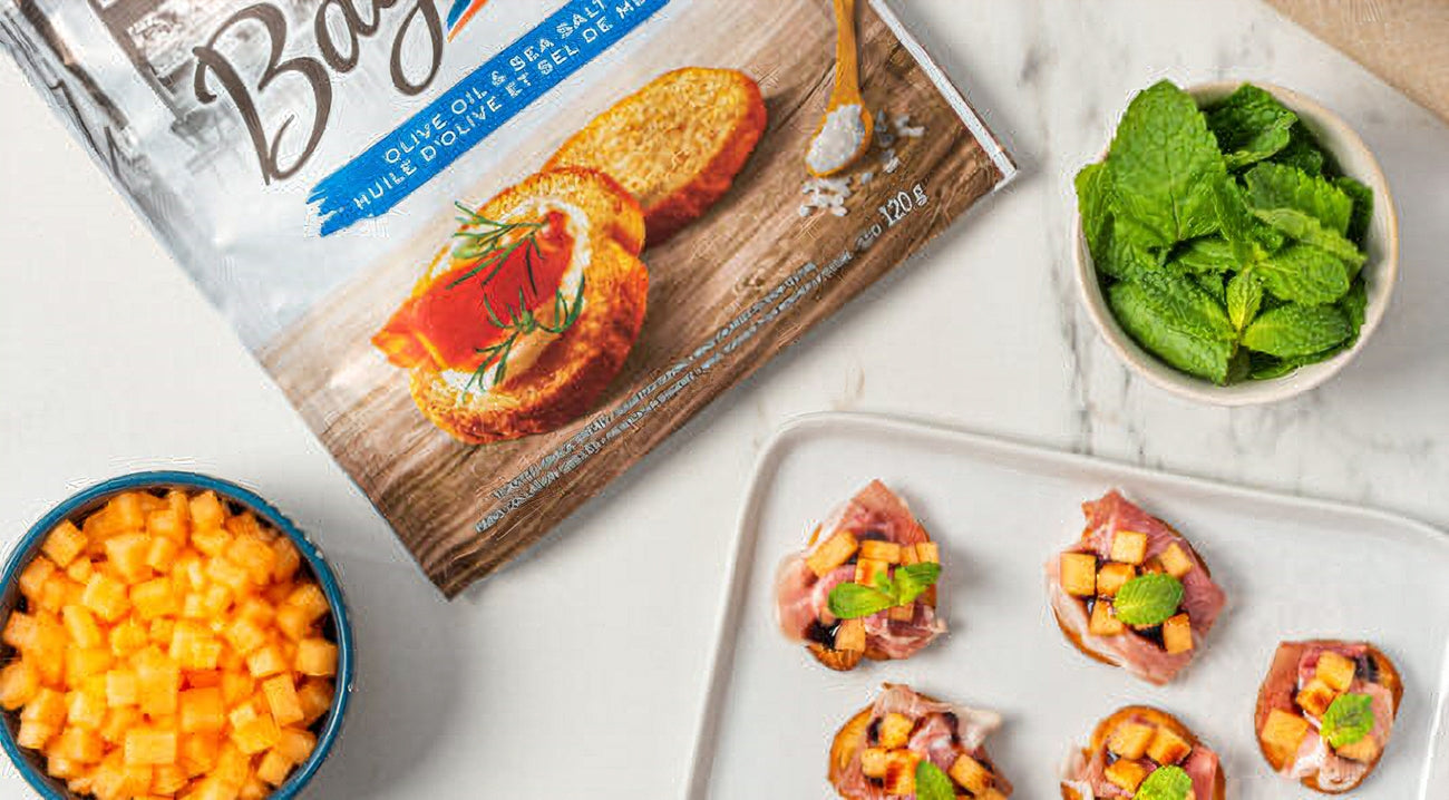 Boulangerie Grissol Baguettes, Olive Oil & Sea Salt, 120g, prepared baguettes slices.