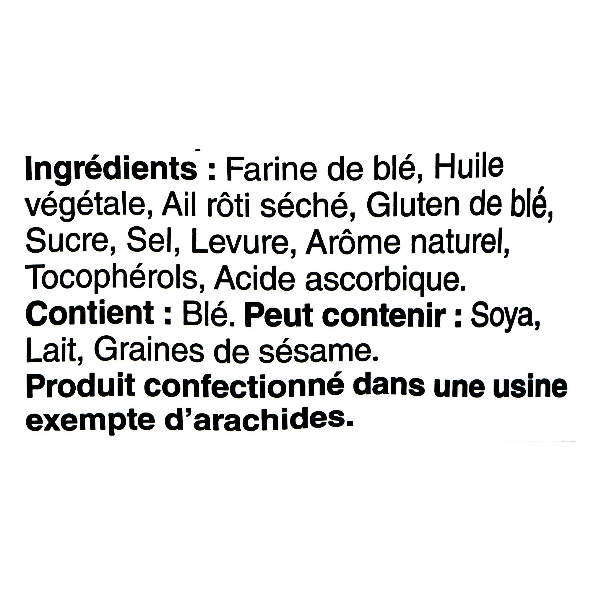 Boulangerie Grissol Baguettes, Roasted Garlic, 120g, ingredients label in French.