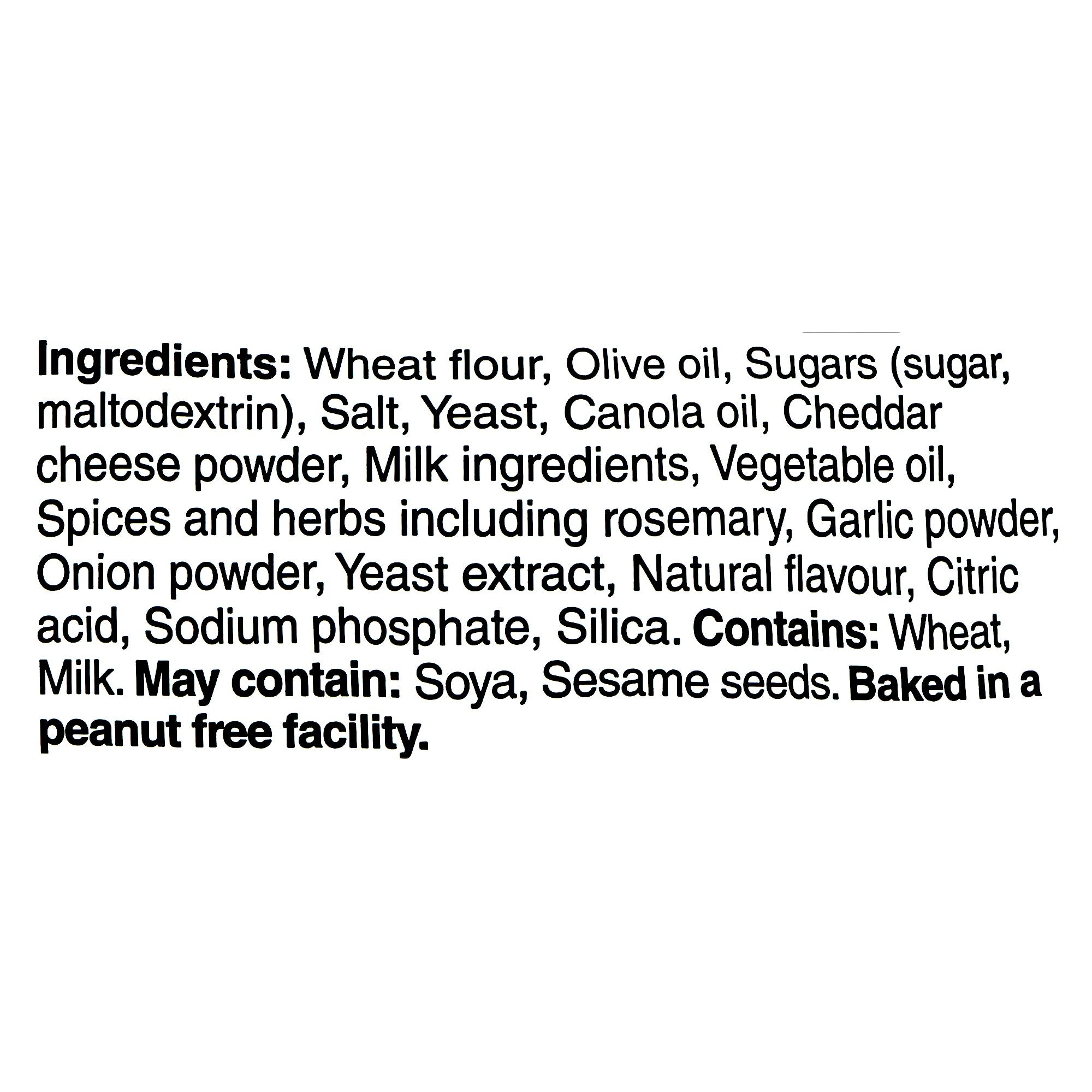 Boulangerie Grissol Baguettes, Rosemary & Olive Oil, 120g, ingredients label.