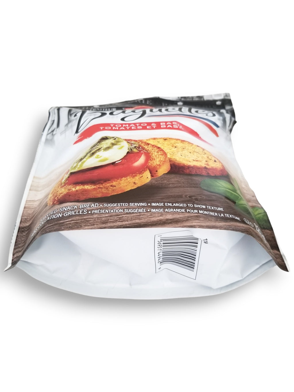 Boulangerie Grissol Baguettes, Tomato & Basil, 120g, bottom of bag with UPC.