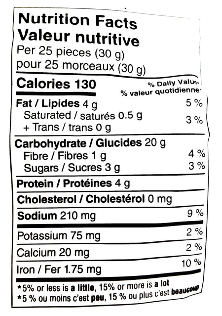 Boulangerie Grissol Baguettes Bites, Garlic Parmesan, 130g, nutrition facts label.