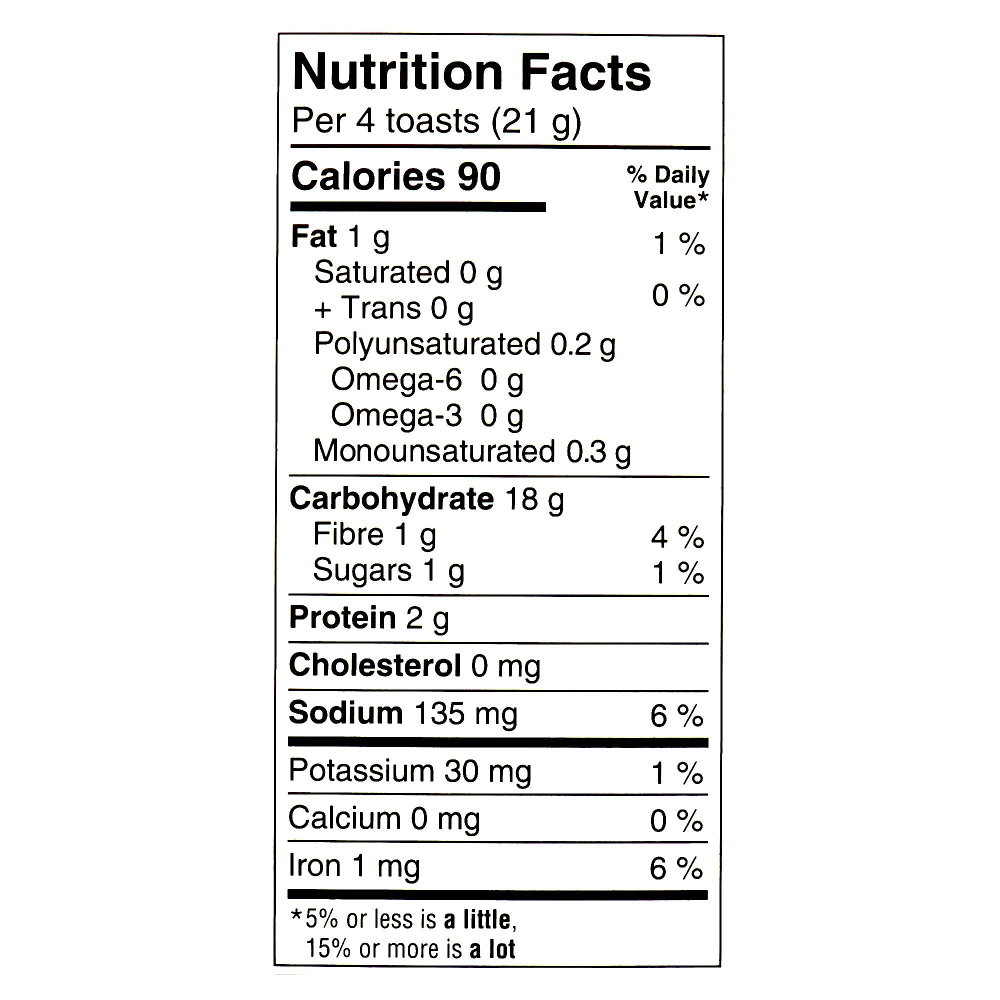 Boulangerie Grissol Melba Toast, Original, 200g, nutrition facts label.