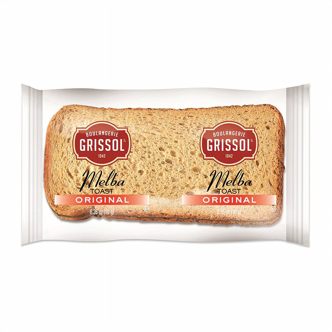 Individually packaged Boulangerie Grissol Melba Toast Sourdough Flavor on a white background