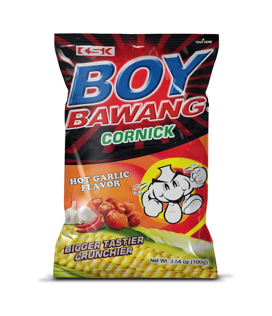 Boy Bawang Cornick Hot Garlic Flavored Fried Corn, 100g/3.5 oz. Bag {Imported from Canada}