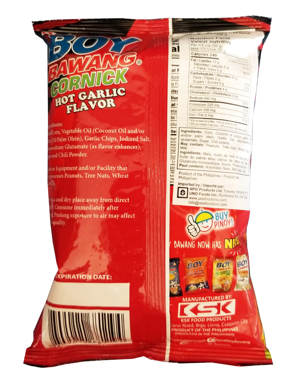 Boy Bawang Cornick Hot Garlic Flavored Fried Corn, 100g/3.5 oz. Bag {Imported from Canada}