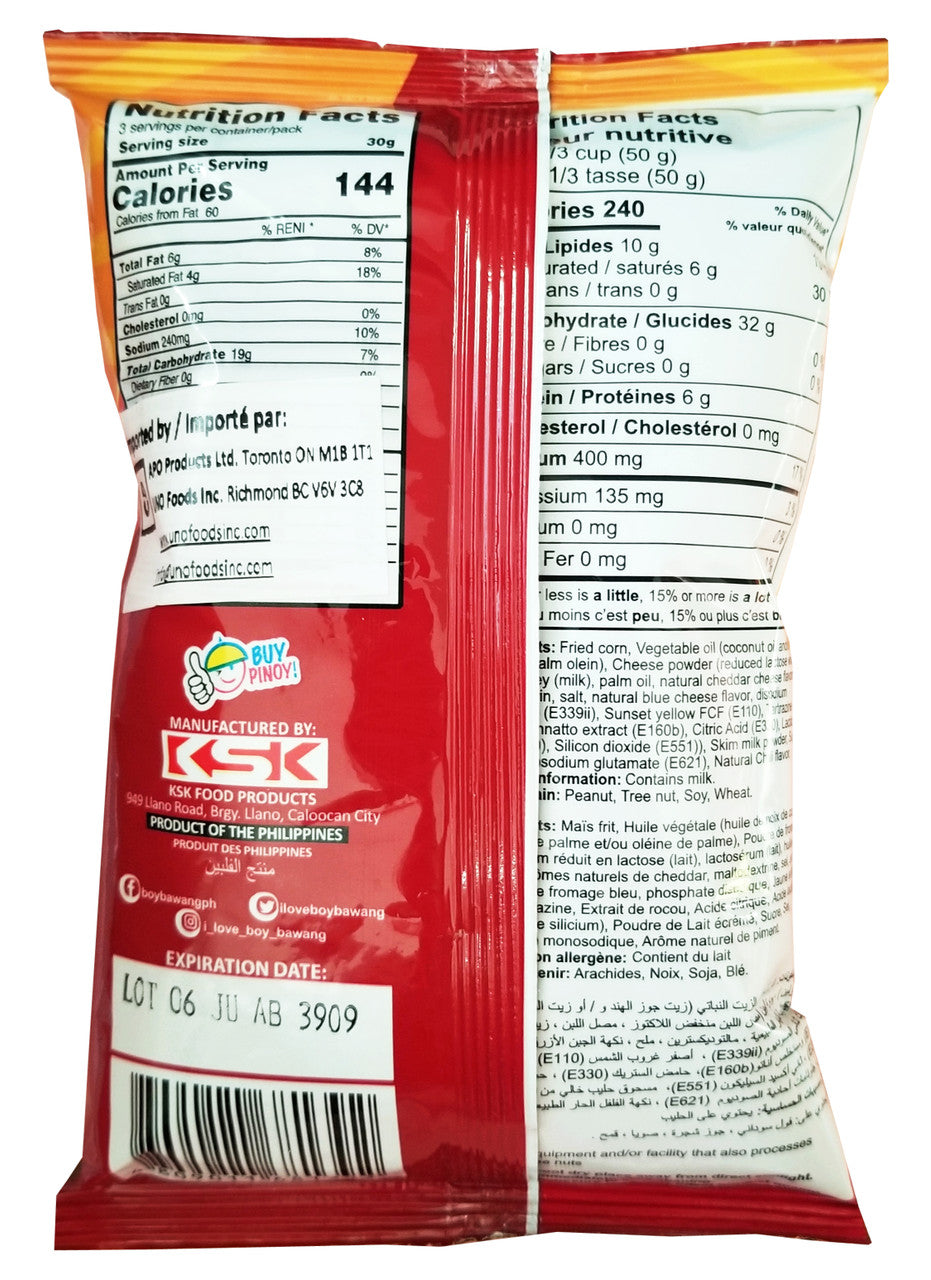 Boy Bawang Cornick Chili Cheese Flavored Fried Corn, 80g/2.82 oz. Bag {Imported from Canada}