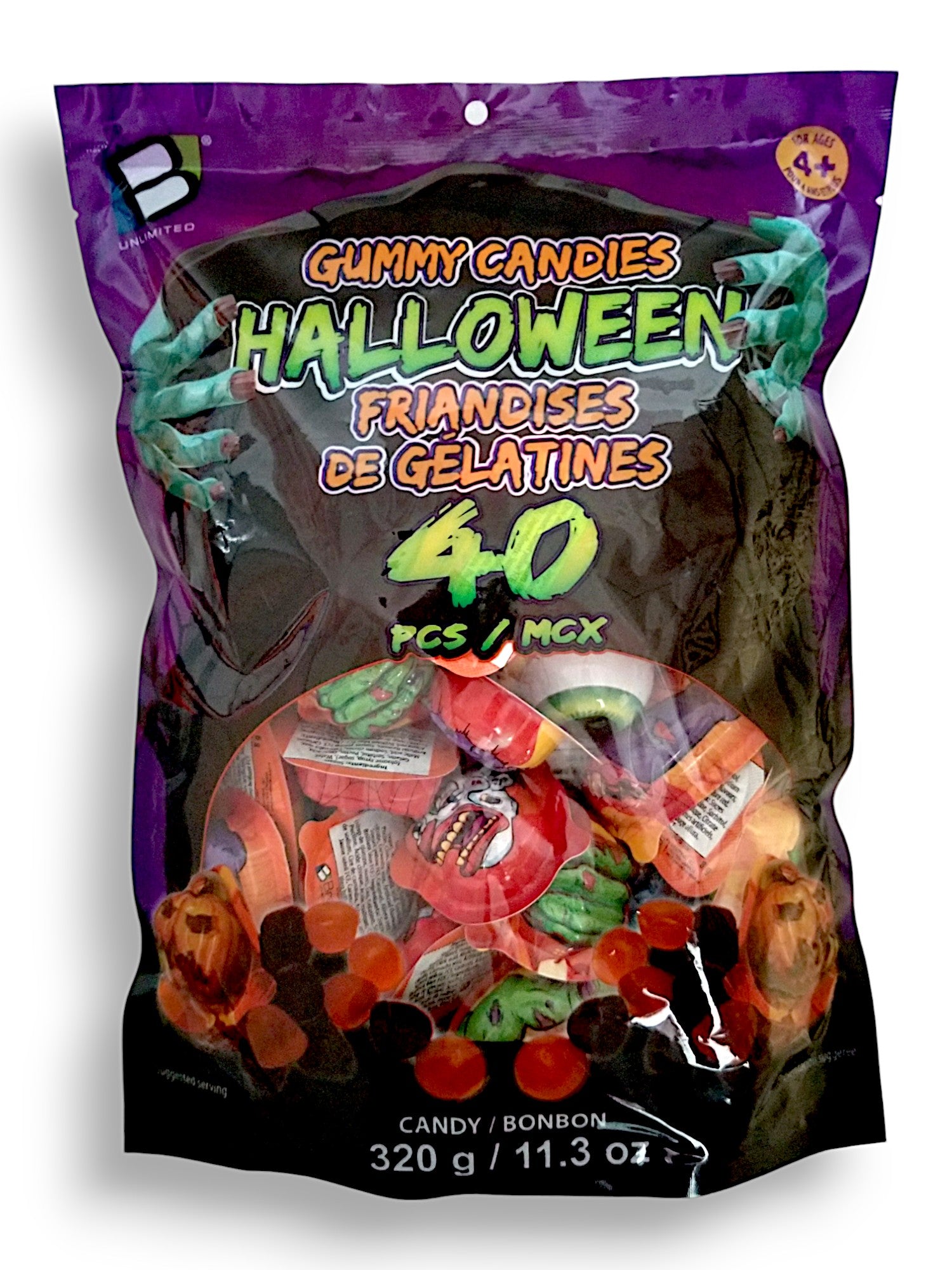 Brands Unlimited Halloween Gummy Candies, 40 pieces, 320g/11.3 oz., Bag, front of bag