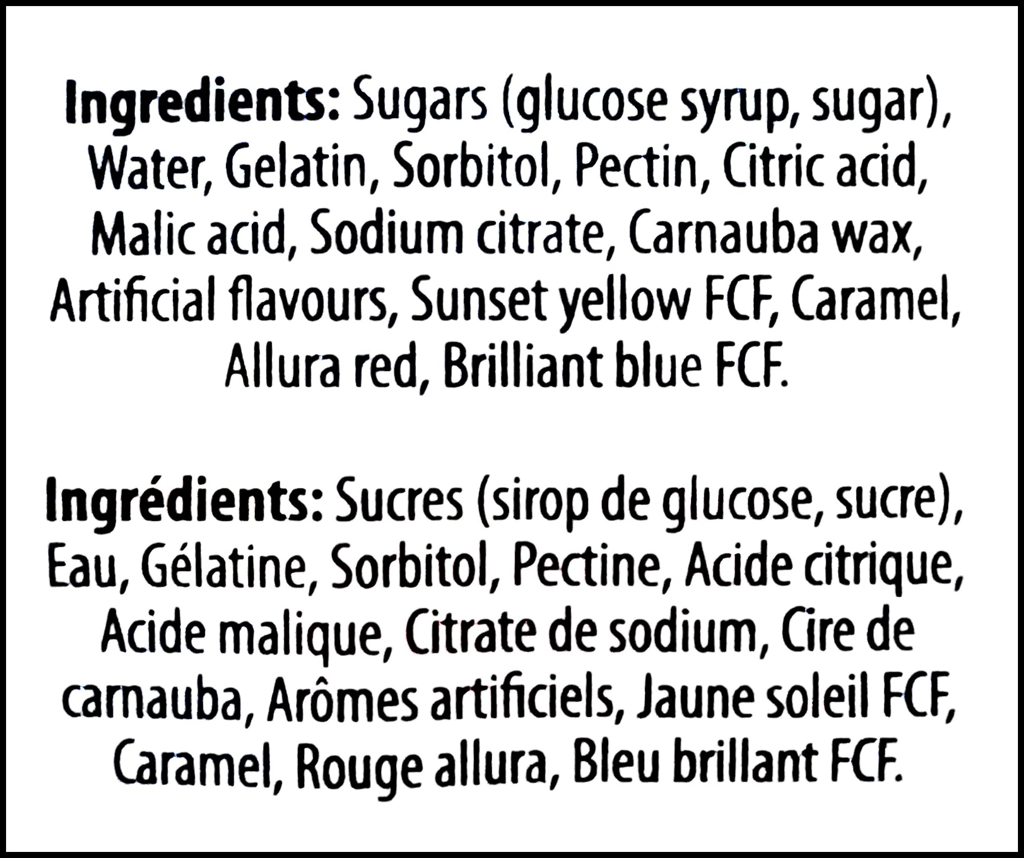 Brands Unlimited Halloween Gummy Candies, 40 pieces, 320g/11.3 oz., Bag, ingredients label