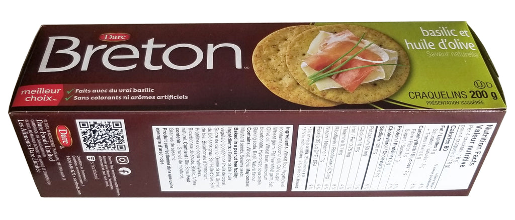 Dare Breton Basil & Olive Oil Crackers, 200g/7 oz. Box {Imported from Canada}