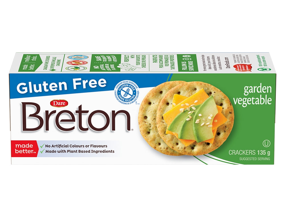 Dare Breton Gluten Free Garden Vegetable Crackers, 135g/4.7 oz. Box {Imported from Canada}