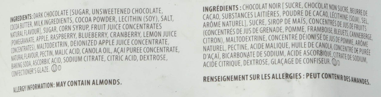 Brookside Chocolate Acai & Blueberry 850g/30 oz. Chocolates Ingredients