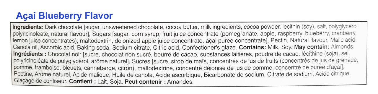 Brookside Dark Chocolate Variety Pack Acai & Blueberry 800g/1.75 lb Box Ingredients